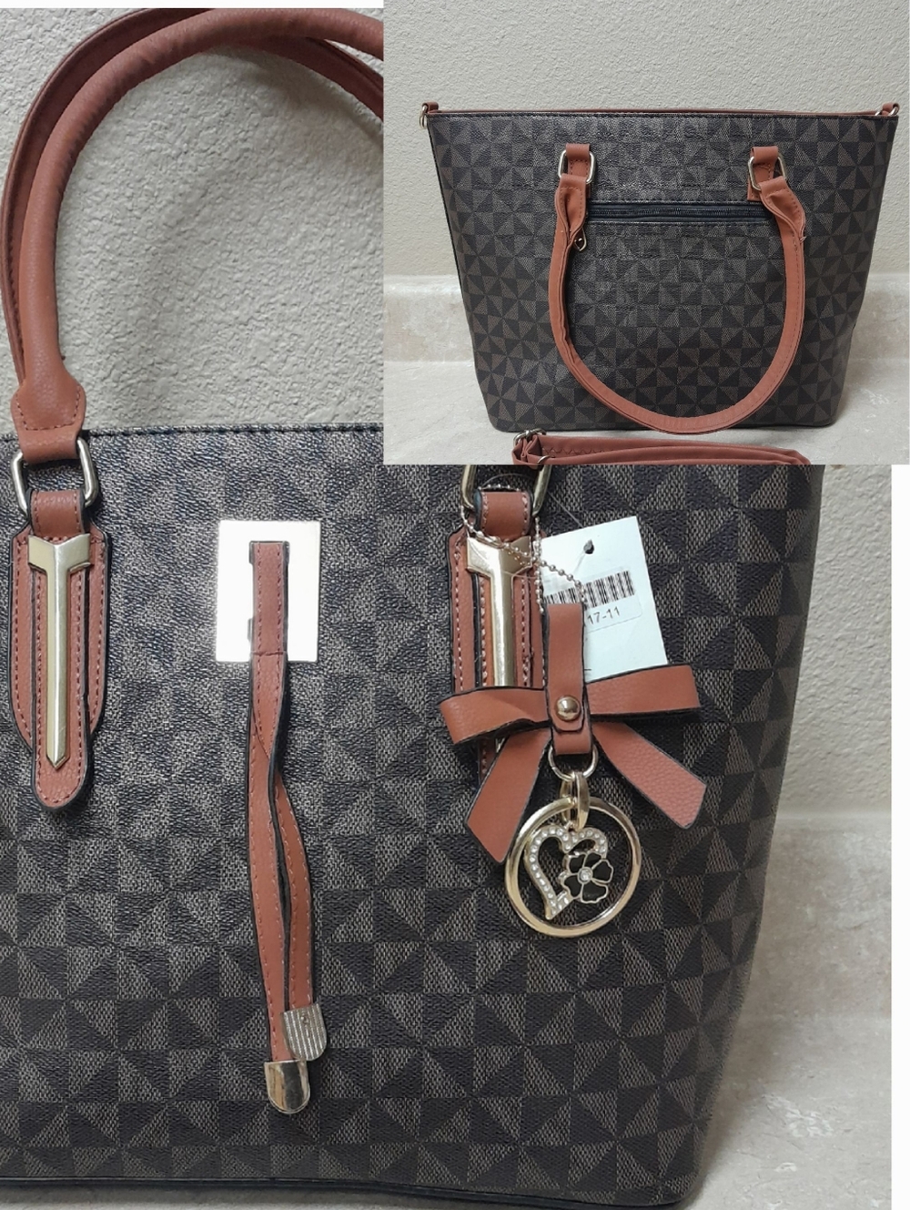 Source Unknown NEW Stylish Brown Geometric Print Crossbody Handbag NWT Size:OS